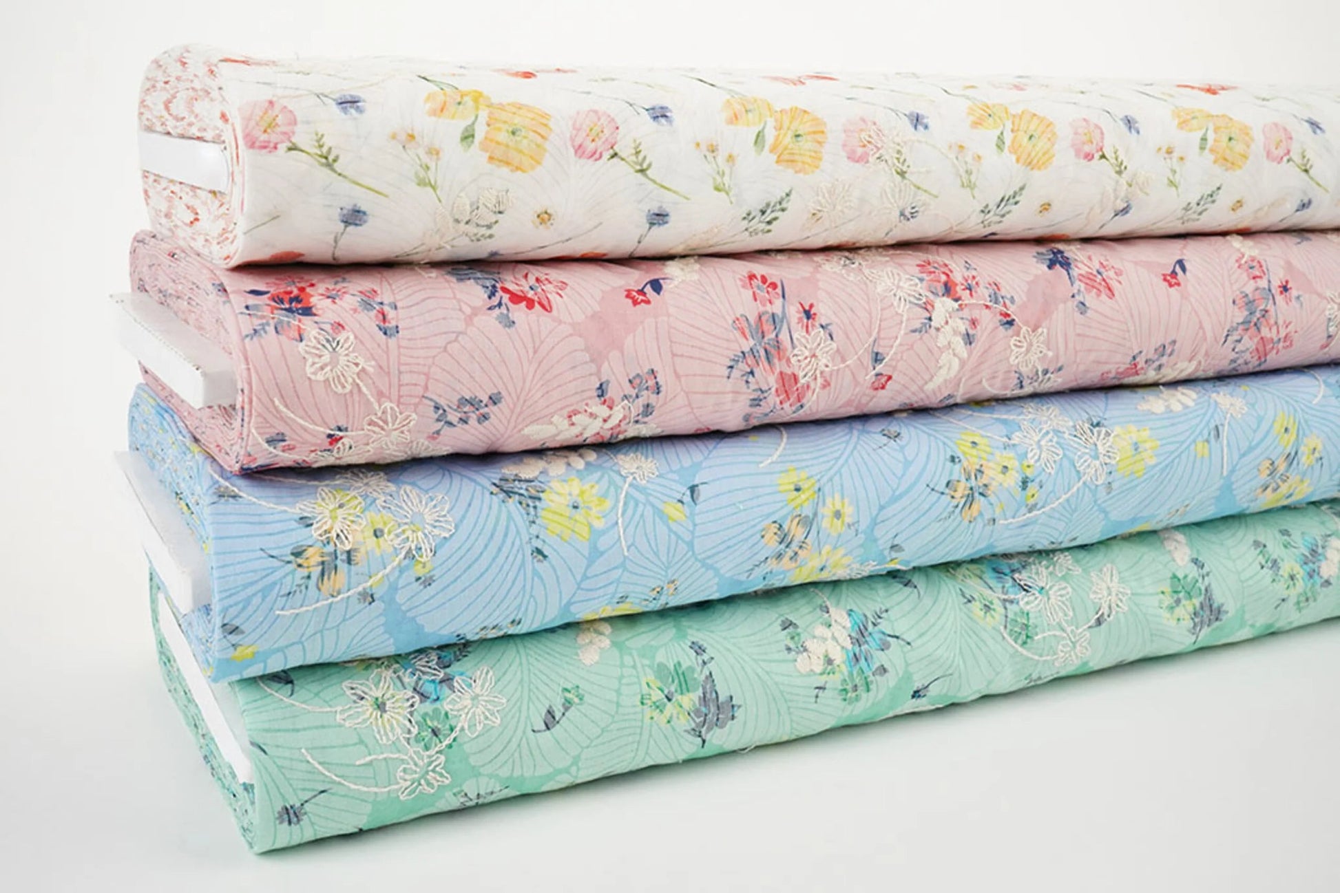 Image with embroidered cotton fabric - summer flowers 115 g/m² – available at Šarlotes audumi