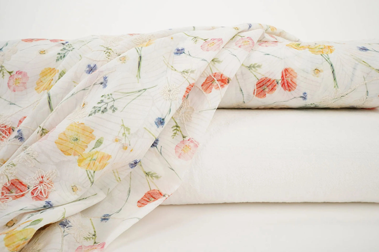 Image with embroidered cotton fabric - summer flowers 115 g/m² – available at Šarlotes audumi