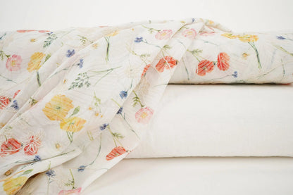 Image with embroidered cotton fabric - summer flowers 115 g/m² – available at Šarlotes audumi