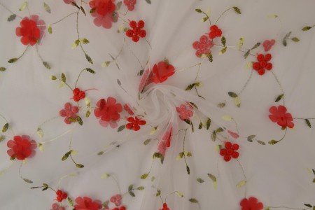 Attēls ar Izšūts tilla audums ar ziediem - sarkans| 150 cm, 70 g/m² – pieejams Šarlotes audumi