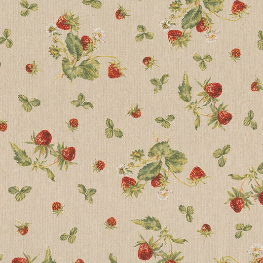 Image of canvas fabric with wild strawberries, 200 g/m² – available at Šarlotes audumi