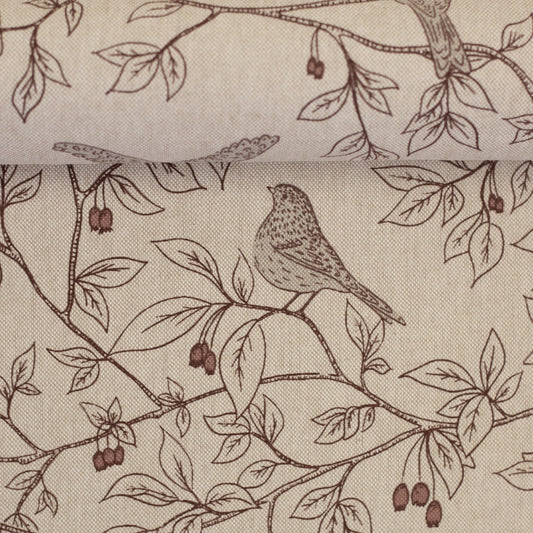 Image with canvas fabric birds with leaves 205 g/m² – available at Šarlotes Fabrics