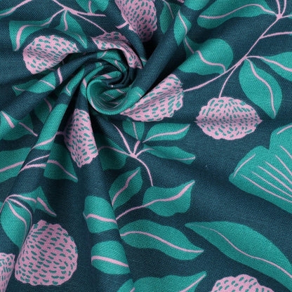 Leinwandstoff – rosa und grünes Blattmotiv 225 g/m²