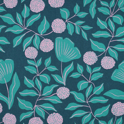 Leinwandstoff – rosa und grünes Blattmotiv 225 g/m²