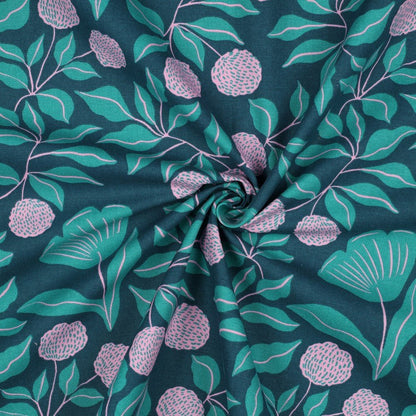 Leinwandstoff – rosa und grünes Blattmotiv 225 g/m²
