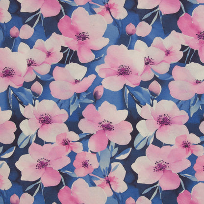 Tissu canvas - fleurs roses 200 g/m²