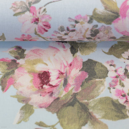 Canvasstoff mit Rosen auf hellblauem Hintergrund 200 g/m²