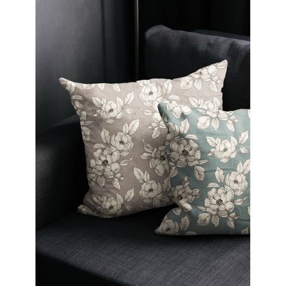 Tissu en toile canvas - fleurs sur fond gris 225 g/m²