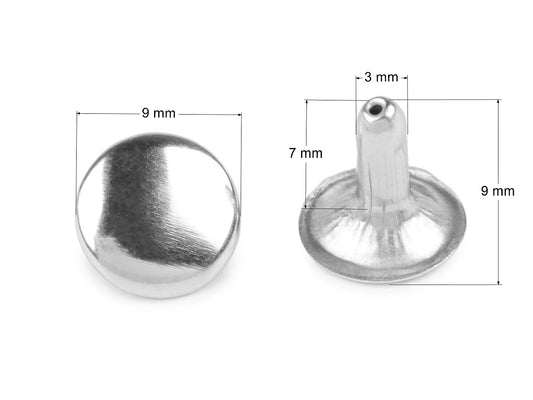 Pilt kahepoolsetest metallneetidest Ø9 mm (100 tk) – saadaval internetis Šarlotes audumi