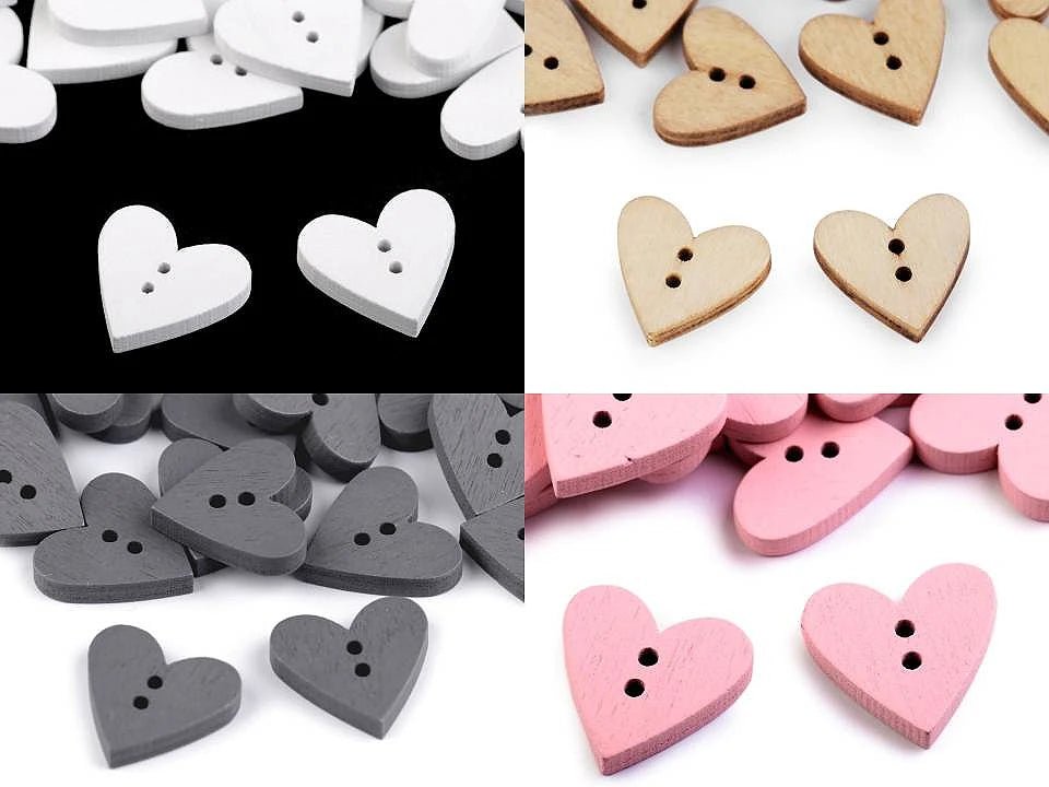 Attēls ar Koka pogas 18 x 19 mm - sirds| dažādu toņu – pieejams Šarlotes audumi
