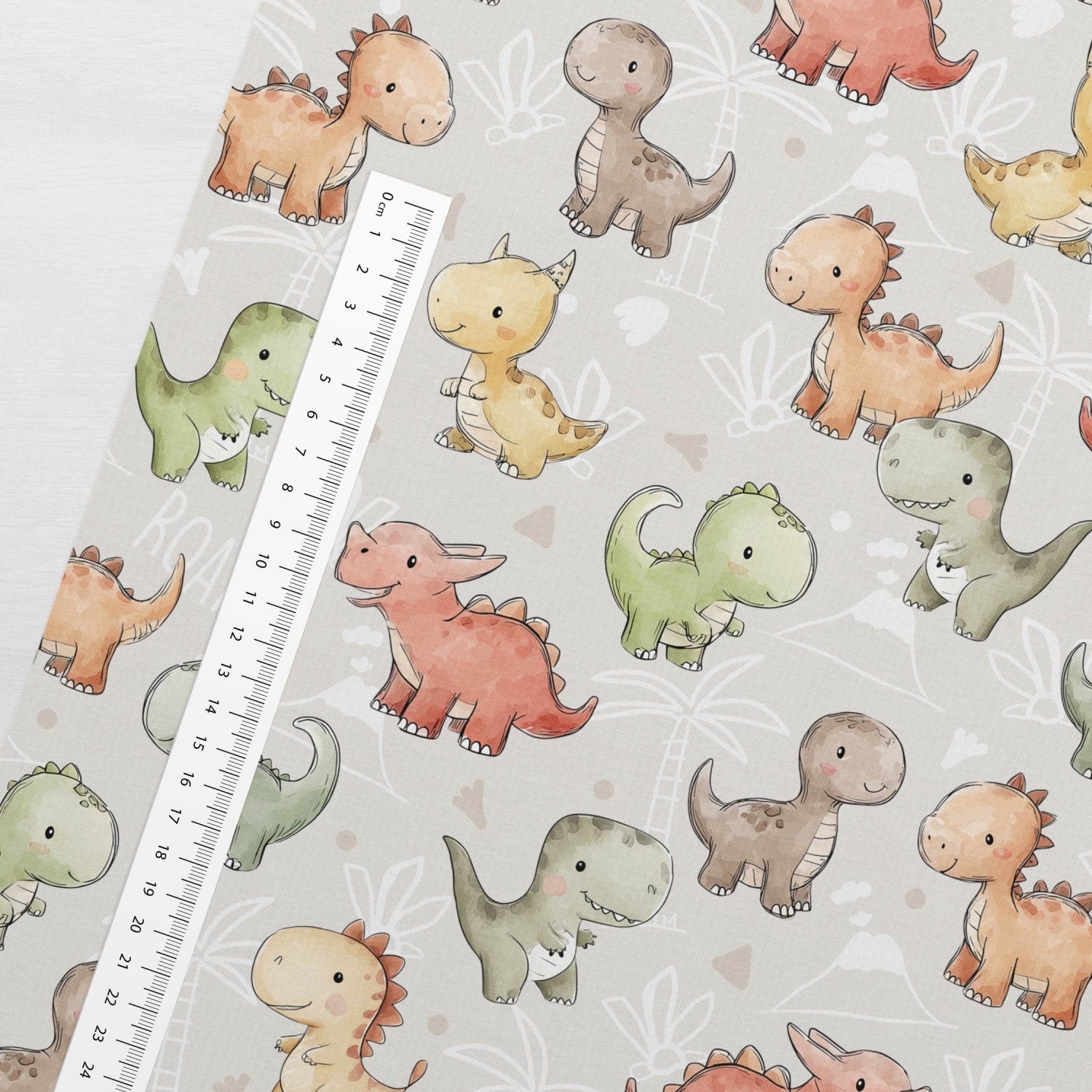 Attēls ar Kokvilnas cilpiņtrikotāža - draudzīgie dinozauriņi 250 g/m² – pieejams Šarlotes audumi