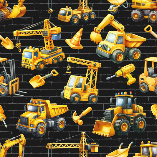 alt
Image of cotton loopback knit fabric - excavators, cranes and tractors on a black background 230 g/m² – available at Šarlotes audumi