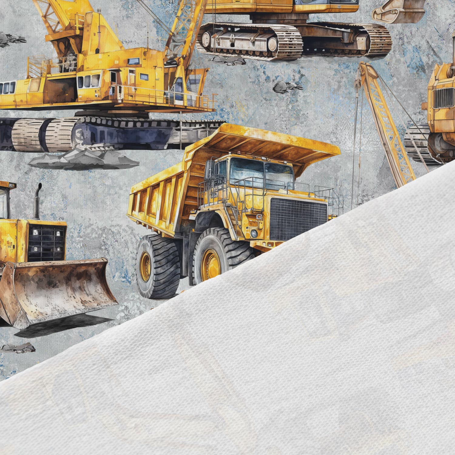 Image of cotton loopback knit, powerful dump trucks in quarries – available online at Charlotte's Fabrics