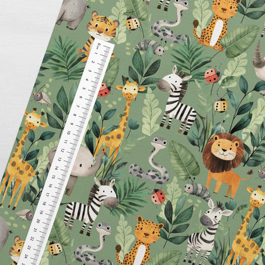 Image avec tricot éponge en coton - joyeux amis de la jungle 250 g/m² – disponible chez Tissus Charlotte