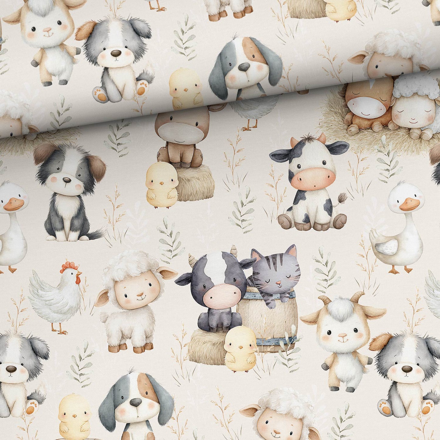 Attēls ar Kokvilnas cilpiņtrikotāža - jautrā fermas draugu kompānija 250 g/m² | Dizains - 02 – pieejams Šarlotes audumi