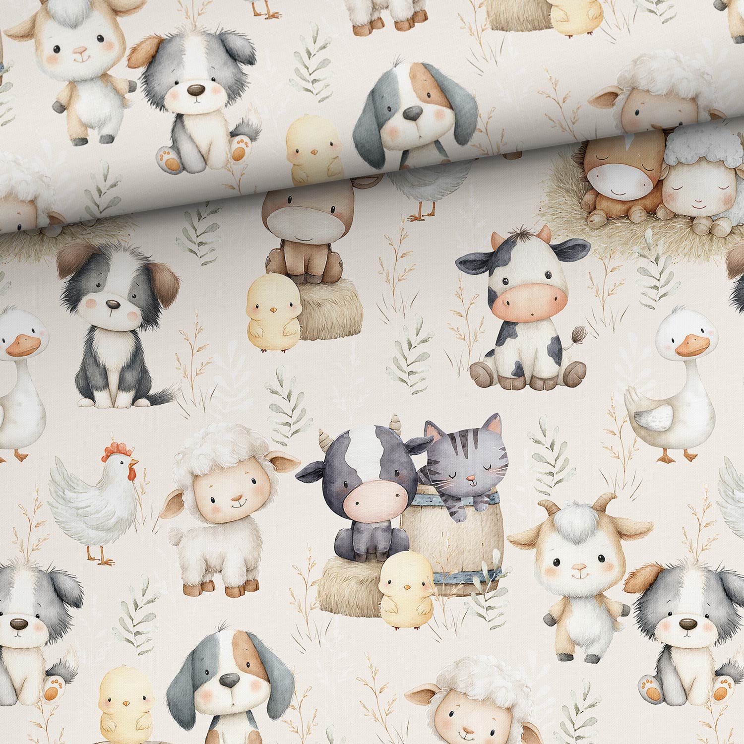 Attēls ar Kokvilnas cilpiņtrikotāža - jautrā fermas draugu kompānija 250 g/m² | Dizains - 02 – pieejams Šarlotes audumi