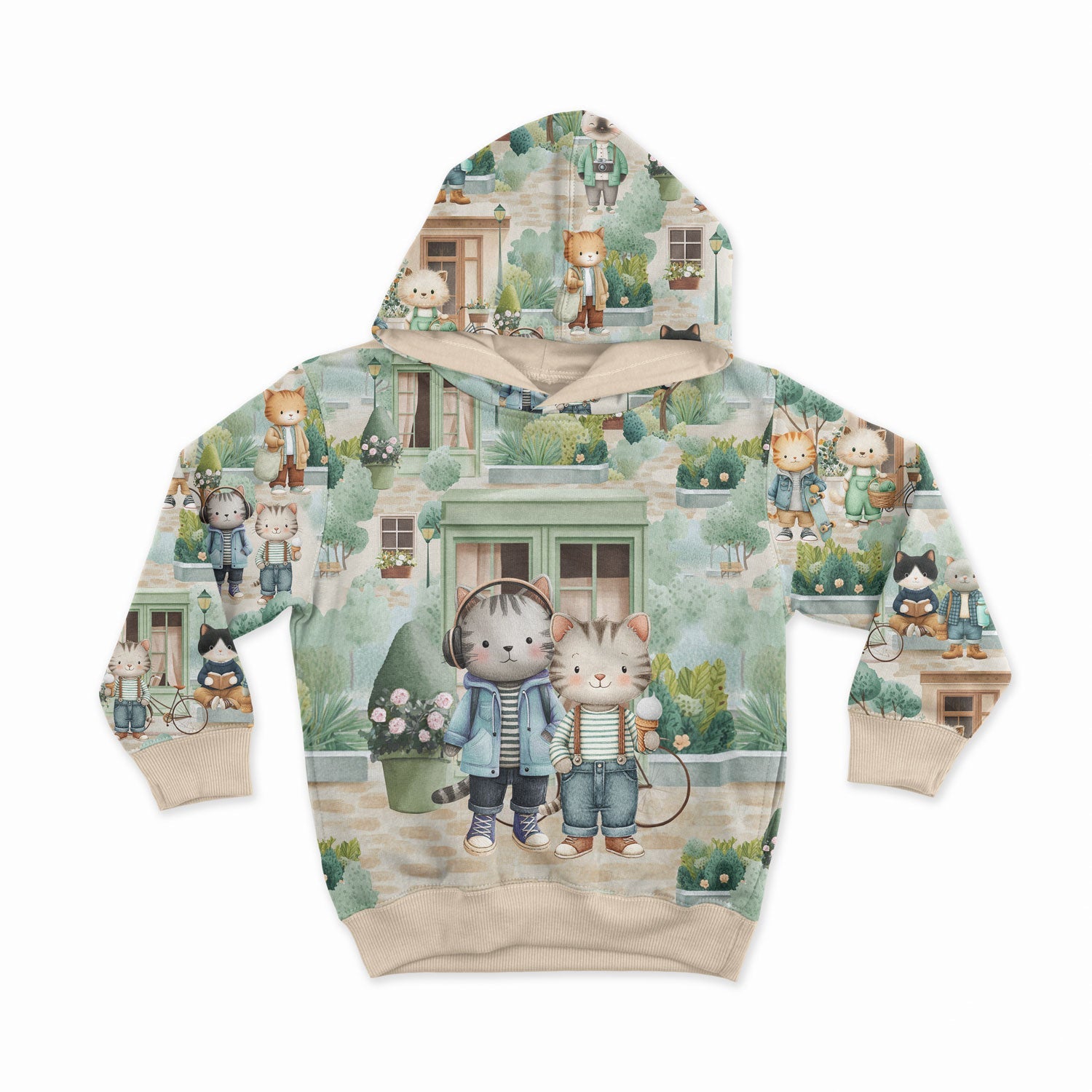 Image en jersey bouclé en coton - la vie des chats en ville 250 g/m² – disponible chez Šarlotes audumi