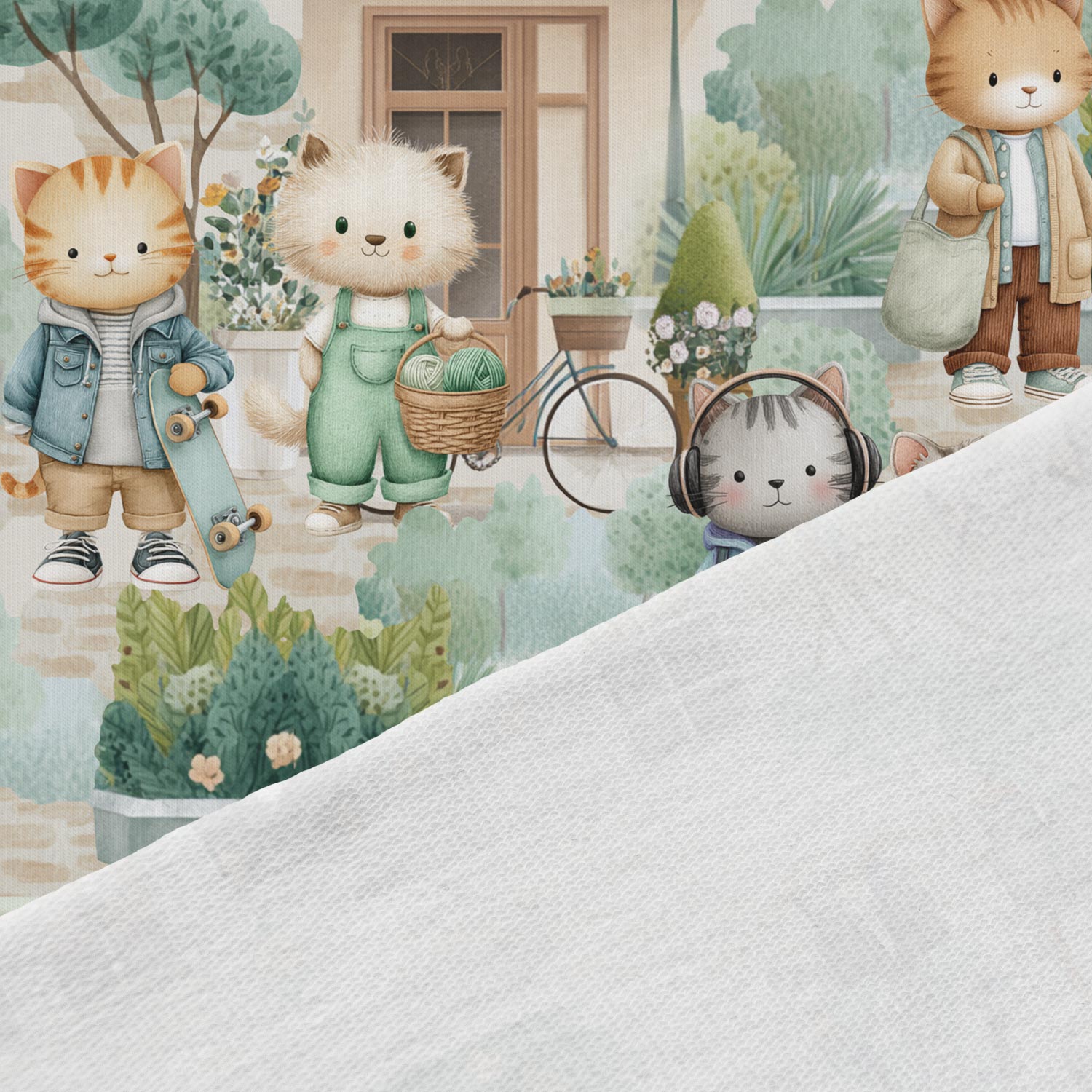 Image de maille bouclette en coton - la vie des chats en ville 250 g/m² – disponible chez Šarlotes audumi