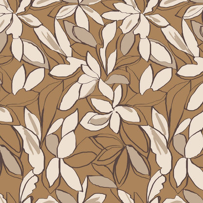Maille bouclette en coton, grands fleurs sur fond marron 225 g/m²