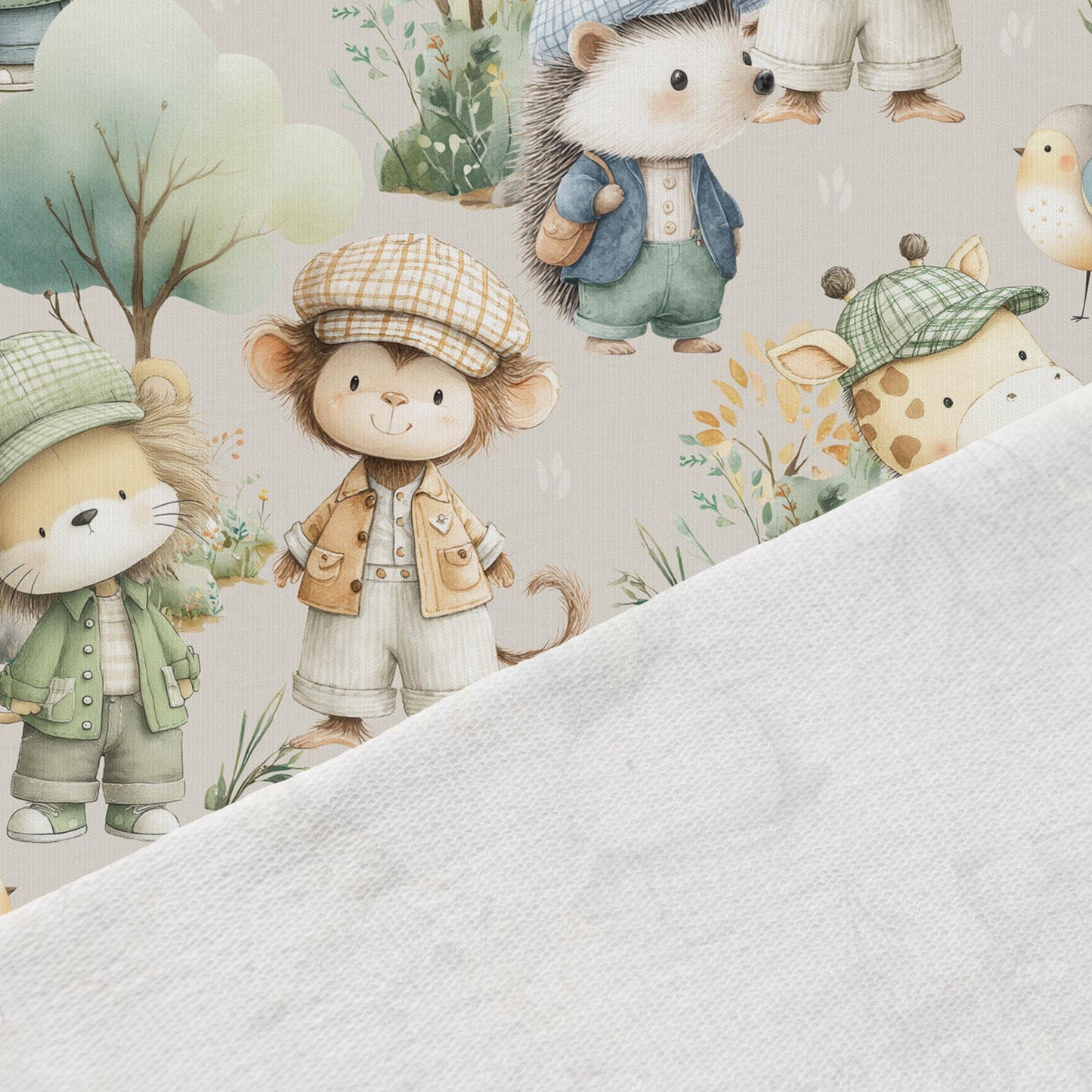 Image de maille bouclette en coton « safari des petits explorateurs » 250 g/m² – disponible chez Šarlotes audumi