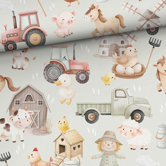 Attēls ar Kokvilnas cilpiņtrikotāža - raibā fermas dzīve 250 g/m² | Dizains - 04 – pieejams Šarlotes audumi