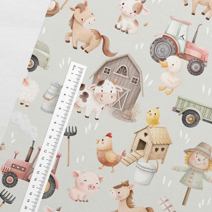 Image of Cotton loopback knit - colorful farm life 250 g/m² | Design - 04 – available at Šarlotes audumi