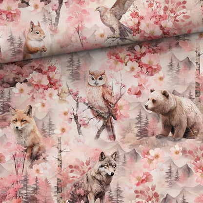 Image avec tissu bouclette en coton - conte de forêt rose 250 g/m² – disponible chez Šarlotes audumi