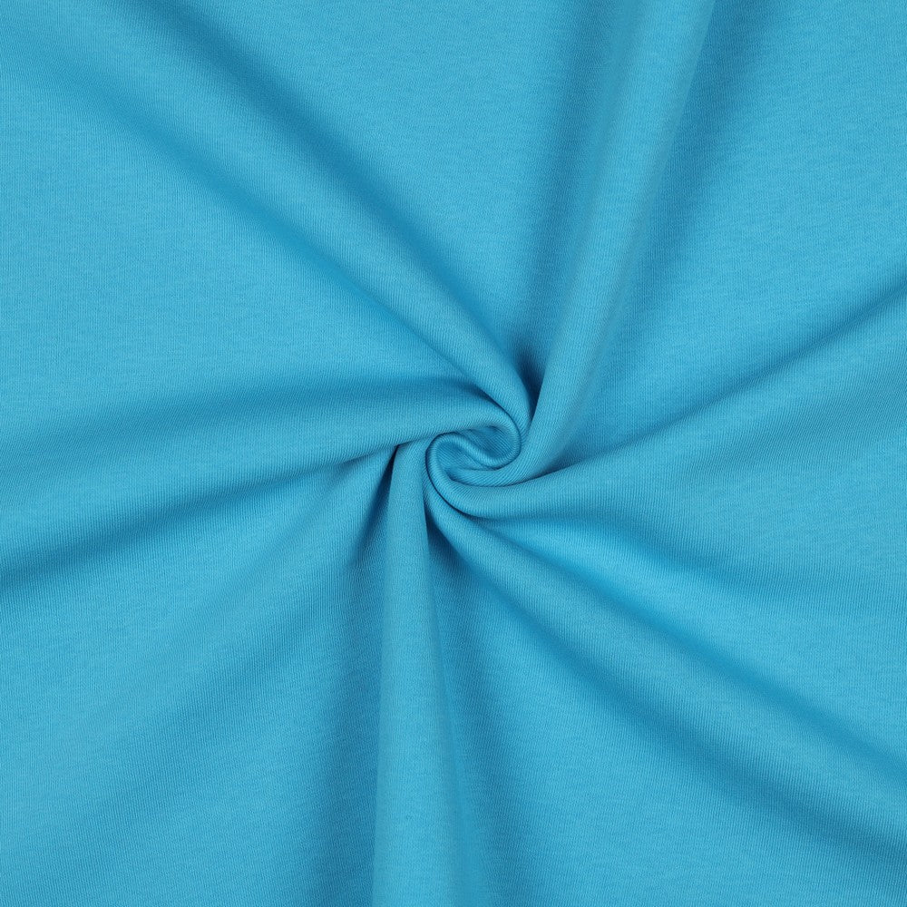 Cotton loop-knit fabric in turquoise blue – available online at Šarlotes audumi