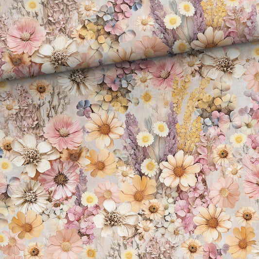 Image de tissu sweat en coton, tons pastel d’été, 250 g/m² – disponible chez Šarlotes audumi