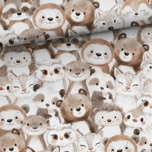 Attēls ar Kokvilnas cilpiņtrikotāža - zvēriņi brūnos toņos 250 g/m² – pieejams Šarlotes audumi