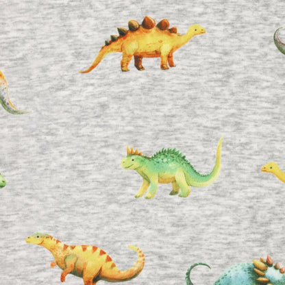 Pilt puuvillase soojustusega trikookangast | Alpen fliis-dinosaurused hallil – saadaval veebis Šarlote kangad