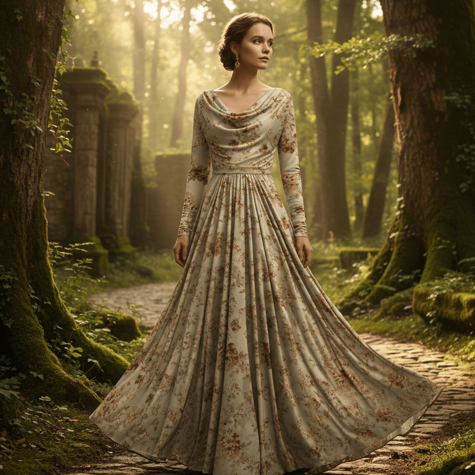 Attēls ar Kokvilnas trikotāža - brūns ziedu motīvs 220 g/m² – pieejams Šarlotes audumi