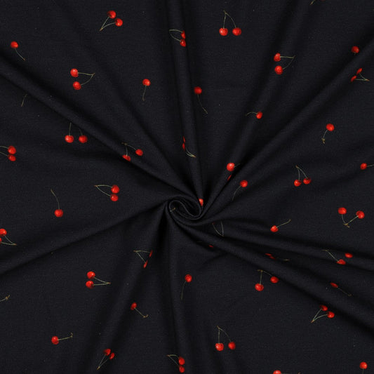 Image avec jersey en coton - cerises sur bleu foncé 200 g/m² – disponible chez Šarlotes audumi