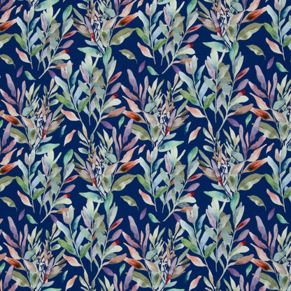 Cotton jersey - leaves on a blue background 200 g/m²