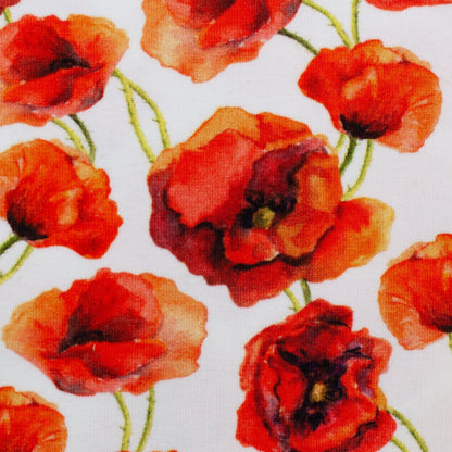 Cotton jersey with poppies 210 g/m² – available online at Šarlotes audumi
