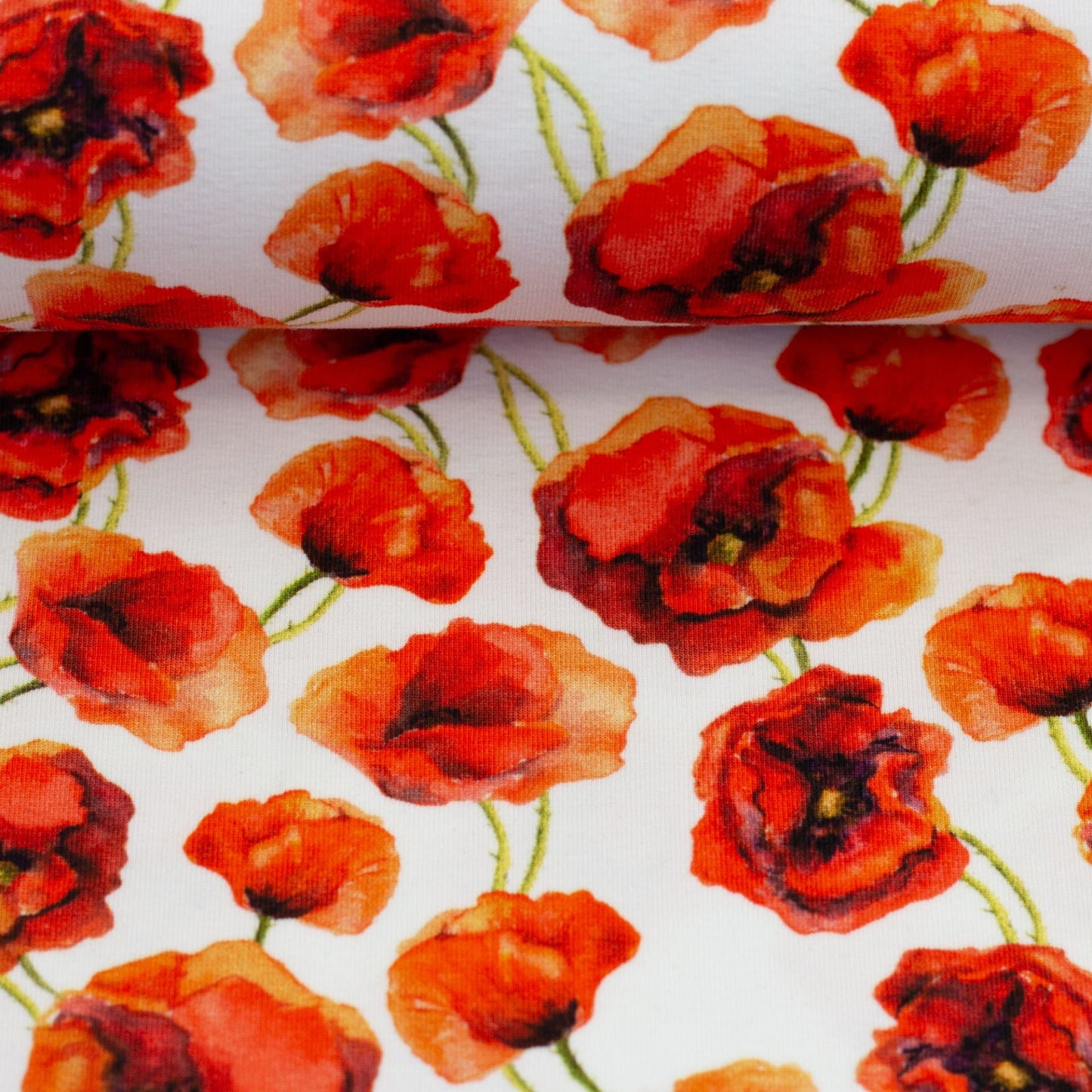 Image with cotton jersey poppies 210 g/m² – available online at Šarlotes audumi