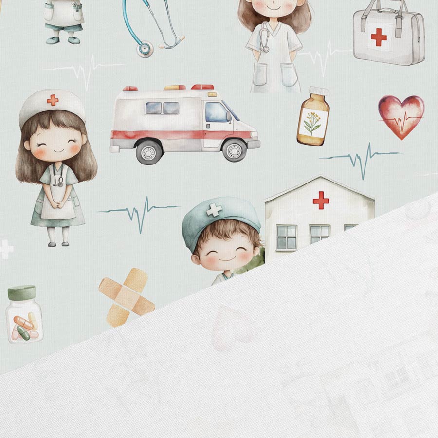 Attēls ar Kokvilnas trikotāža - mazie ārsti 200 g/m² – pieejams Šarlotes audumi