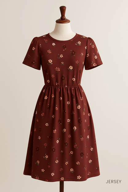 Cotton jersey - flowers on a burgundy background 200 g/m²
