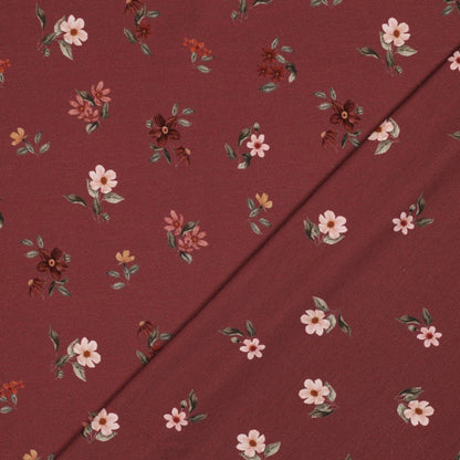 Cotton jersey - flowers on a burgundy background 200 g/m²