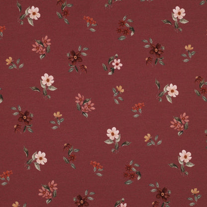 Cotton jersey - flowers on a burgundy background 200 g/m²
