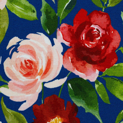 Cotton jersey - roses on a blue background 200 g/m²