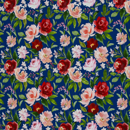 Cotton jersey - roses on a blue background 200 g/m²
