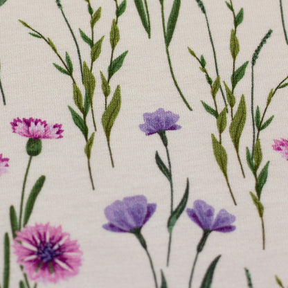 Baumwolljersey mit Kornblumen und Glockenblumen 200 g/m²