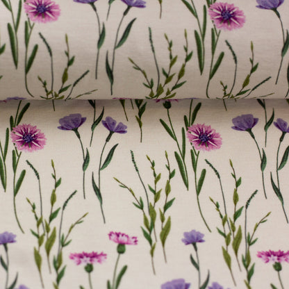 Baumwolljersey – Kornblumen und Glöckchen 200 g/m²