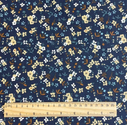 Image with cotton knit fabric - delicate flowers on dark blue 200 g/m² – available at Charlotte’s Fabrics