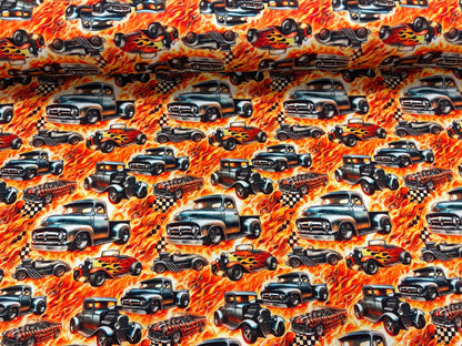 Puuvillane trikookangas - tulised autod 200 g/m²