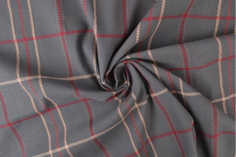 Attēls ar Lins ar kokvilnu-pelēks, bordo rūtains – pieejams internetā Šarlotes audumi