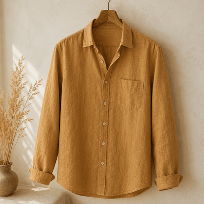 Image of linen with viscose in camel brown 185 g/m² – available at Šarlotes audumi