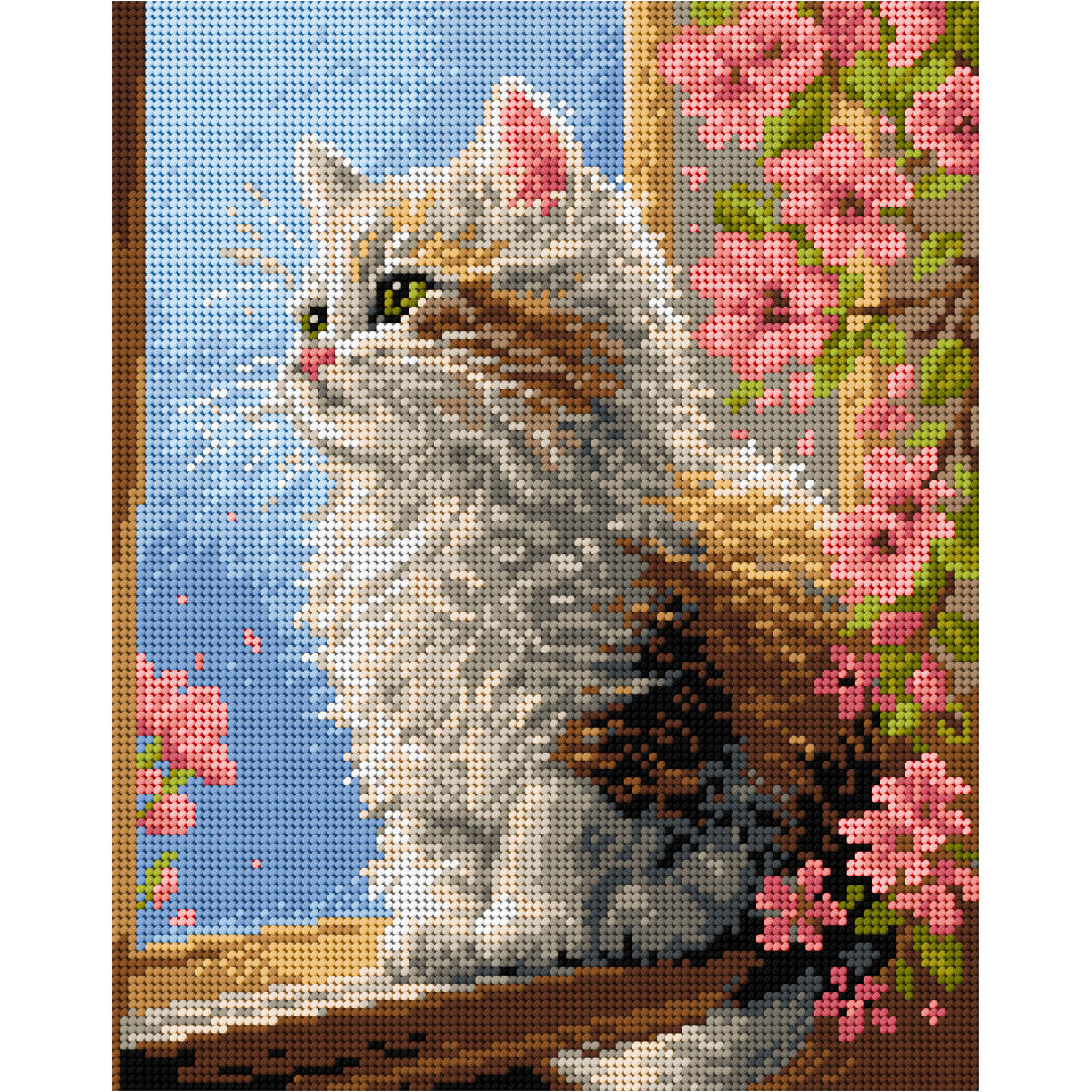 Tikkimiskomplekt MALVINA – Kass akna juures, 24 × 30 cm