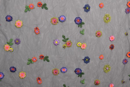 Embroidered tulle fabric with flowers, black tone 70 g/m²
